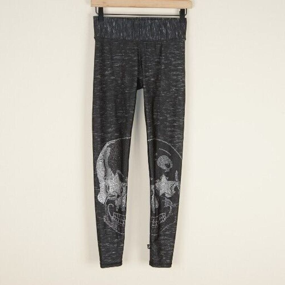 Terez Hi Shine Crystal Print Skull Black Leggings Womens Sz S